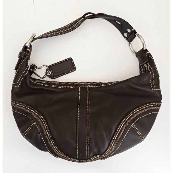 VTG Coach Y2K Brown Leather Hobo Crescent Buckle Strap Stitching 10574 w Dustbag - Picture 3 of 8